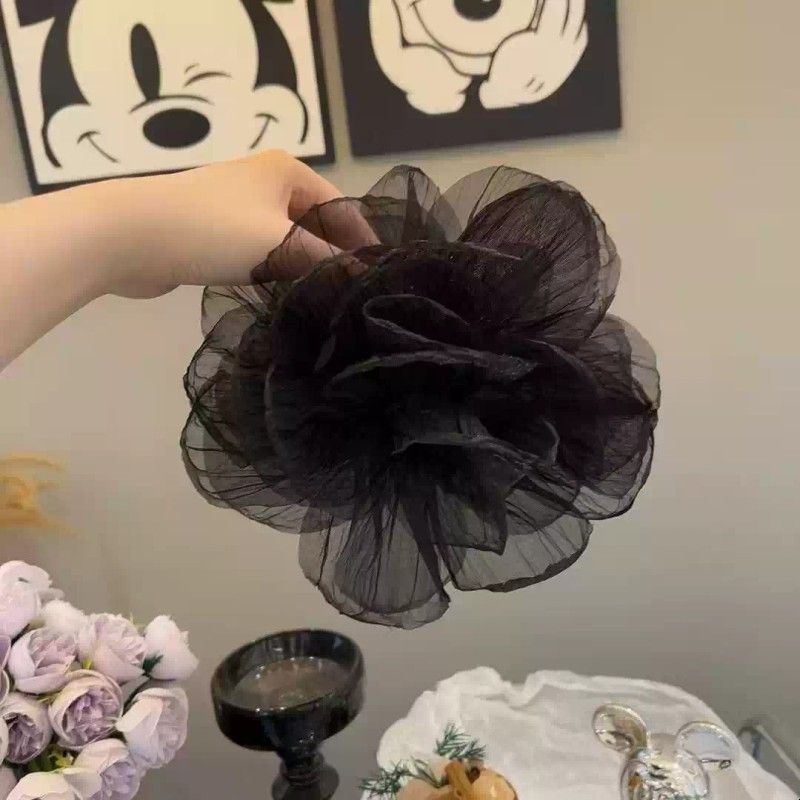 超大号网纱玫瑰花瓣抓夹女立体鲨鱼夹后脑勺马尾丸子夏款头饰