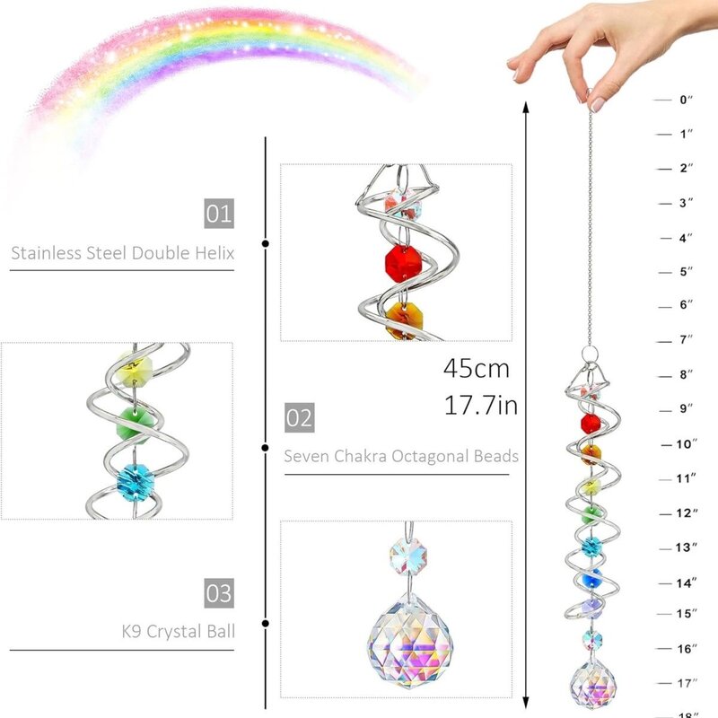 太阳捕手水晶风铃挂件彩虹制造凝视球螺旋尾旋转稳定器悬挂装饰