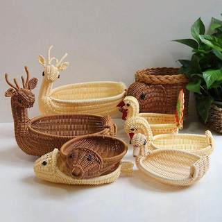 Hand-Woven Rattan Food Tray Storage Basket Sugar Tray