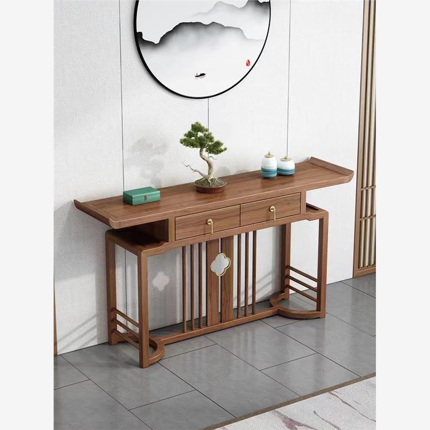 新中式玄b关桌h中式实木供桌入户禅意榆木玄关柜玄关台条案长条简