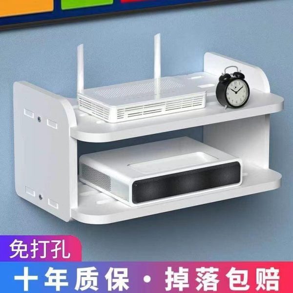 卧室收纳架墙上无线免打孔机顶盒架子收纳盒wifi路由器挂墙置物架