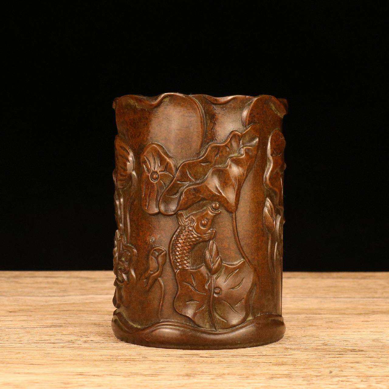 铜笔筒摆件 精雕工艺品连年有余笔筒香筒办公室居家用品摆件,鲜花速递/花卉仿真/绿植园艺,割草机/草坪机,淘宝优惠券,粉丝福利购,淘宝优惠卷