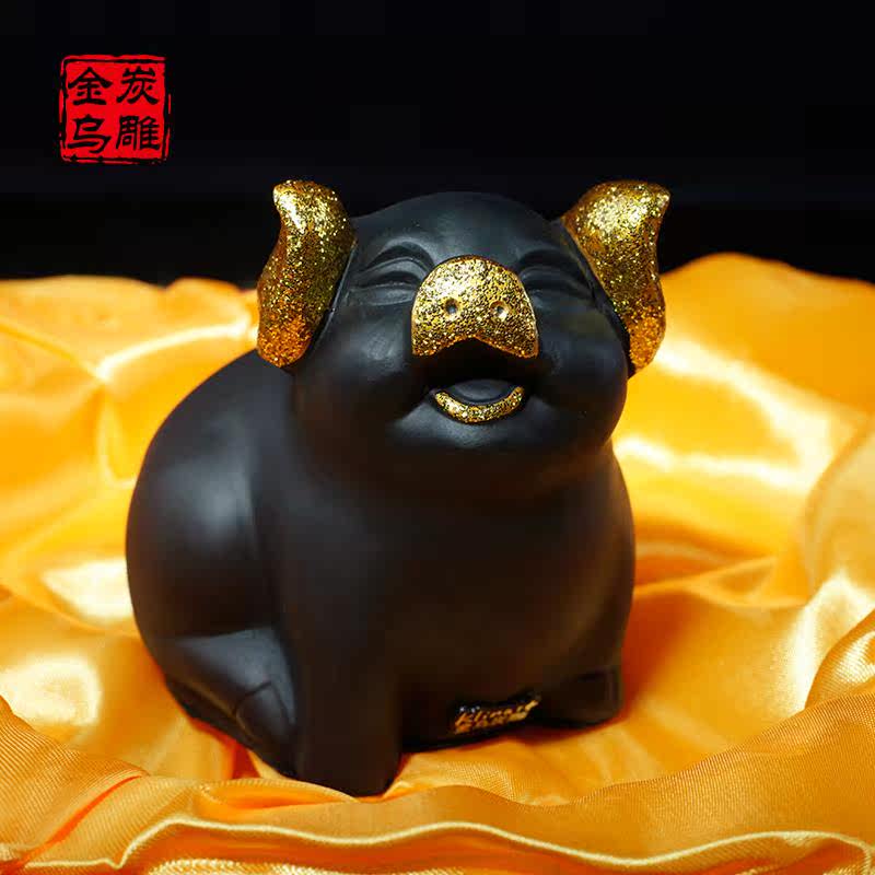 金乌炭雕金猪小车内装饰品摆件活性炭汽车小轿车新车客厅创意摆设