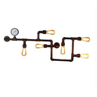 loft美式工业风复古怀旧餐厅酒吧过道墙壁钟表装饰水管铁艺壁灯