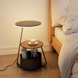 天台华莲2023新款客厅沙发边几落地灯一体实木置物架卧室床头柜台