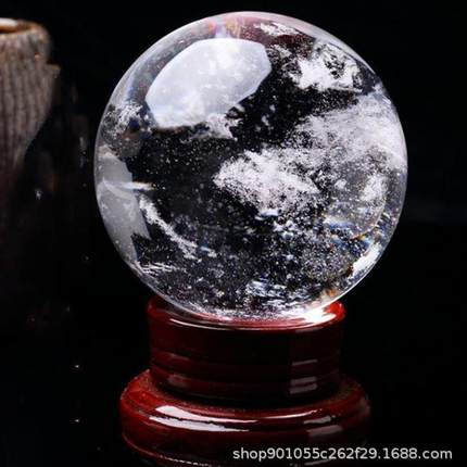 厂家熔炼白色水晶球白水晶球摆件旋转底座熔炼球摆件 http://