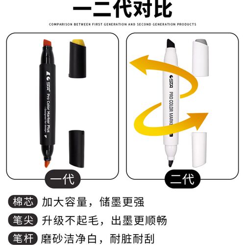 STA斯塔9000双头油性马克笔 建筑设计用专业马克笔组 24至80色可
