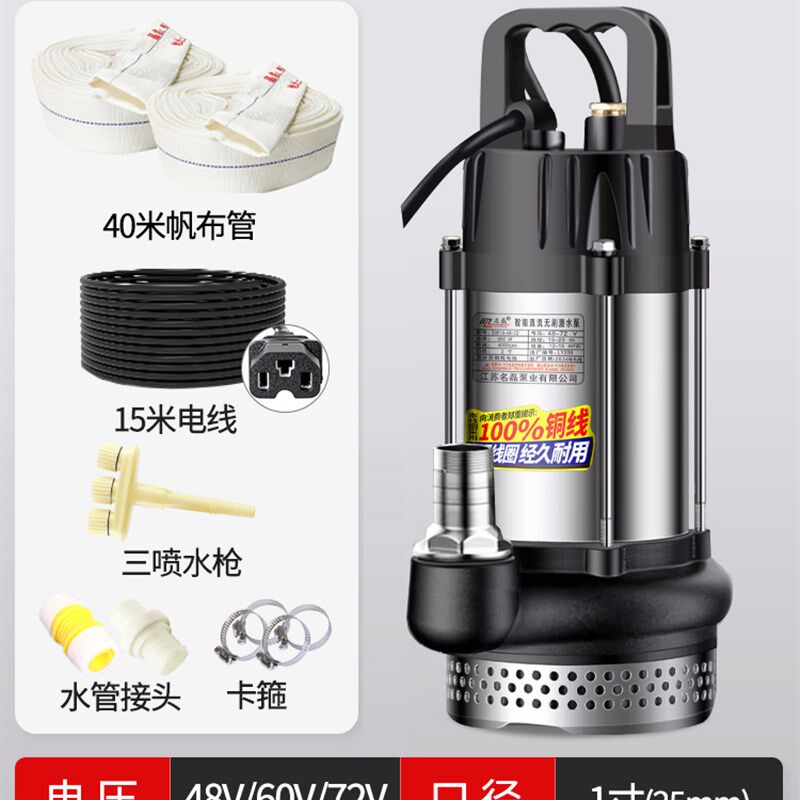 电瓶车抽水泵电动车专用无刷直流潜水泵48v60v72v浇菜农用灌溉机