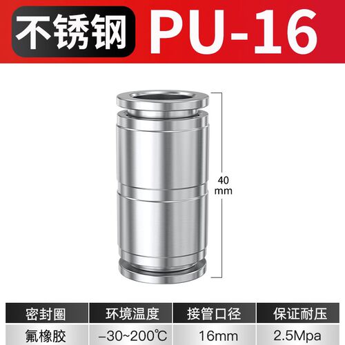 不锈钢PM隔板直通接头气管6/8/10/12mm气动快插高压软管卡套双头