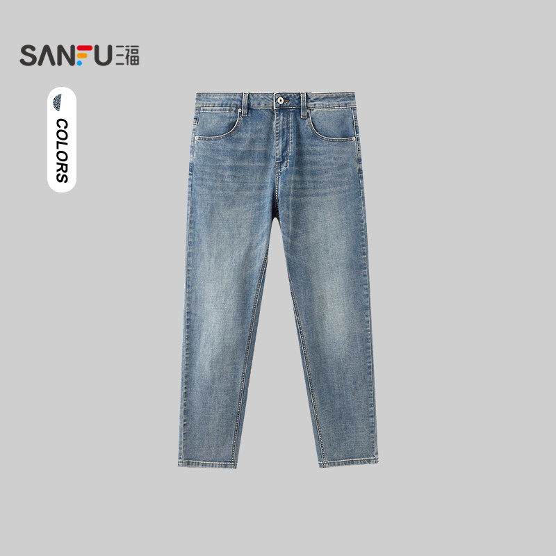 三福2026春季男士猫须洗水牛仔裤 都市经典易搭锥形长裤518665,男装,牛仔裤,淘宝优惠券,粉丝福利购,淘宝优惠卷
