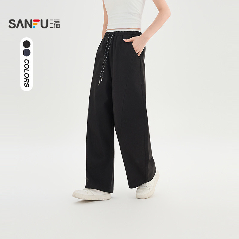 三福休闲裤2026春季双腰头撞色高腰宽松弯刀裤子女装520858,女装/女士精品,休闲裤,淘宝优惠券,粉丝福利购,淘宝优惠卷