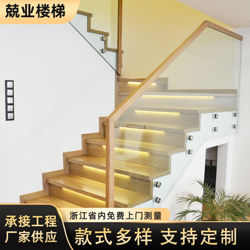 悬浮钢化玻璃扶手楼梯踏板成品