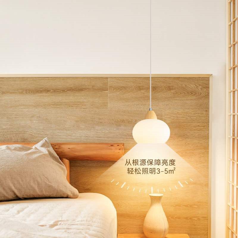 灯饰简约现代玄关床头具原木风奶油新款餐厅吊灯卧室小柿子吊线灯