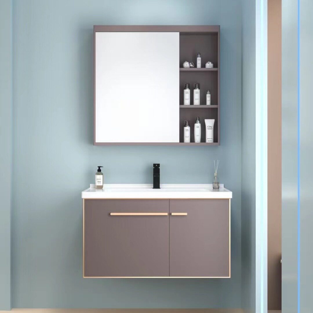 新款加厚18厘铝蜂窝整板太空铝浴室柜组合陶瓷一体盆洗手脸盆吊柜