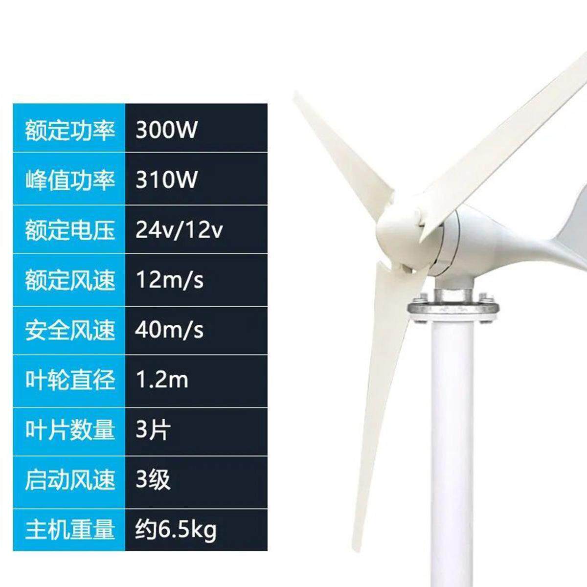 S型100w200w300w400w1500w12v24v风力发电机水平轴路灯监控风机