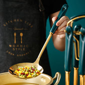 北欧风不锈钢镀金绿釉厨具7件套厨房烹饪工具陶瓷手柄锅铲勺套装