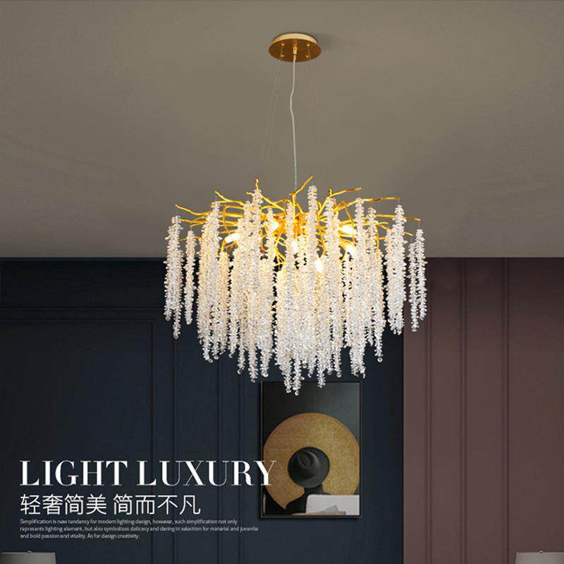 新款轻奢水晶吊灯法式豪华枝型吊灯卧室客厅餐厅奢华流苏冰条灯具