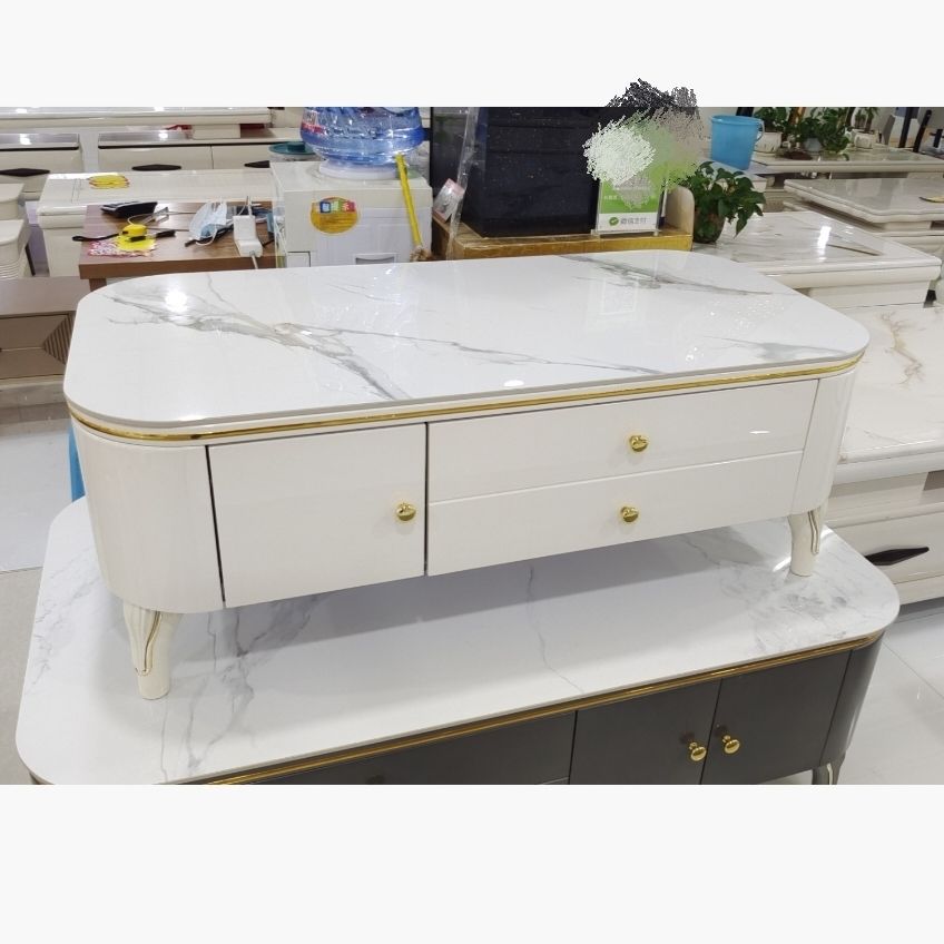 轻奢圆弧角茶几或电视柜岩板台面小户型家具烤漆工艺其他绢花客厅