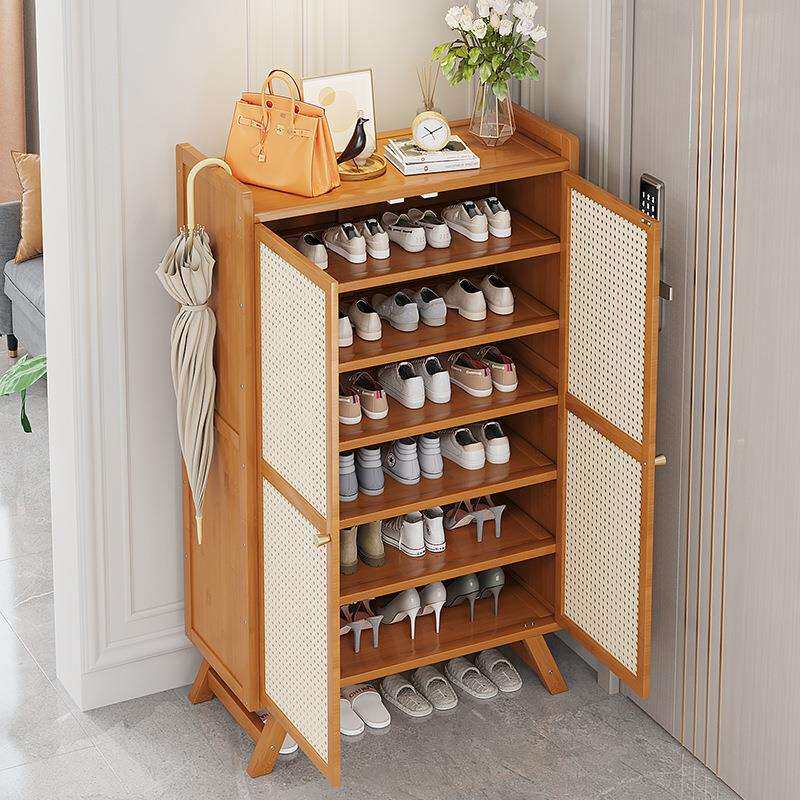 鞋柜实木藤编超薄透气家用入户门口多层收纳鞋架小户型简约鞋架子