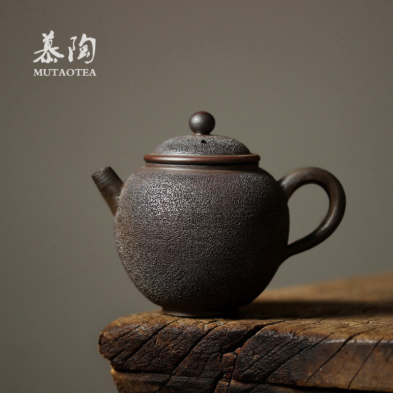 慕陶冰烟壶 台湾粗陶茶具泡茶壶柴烧自然火痕岩矿球孔单壶