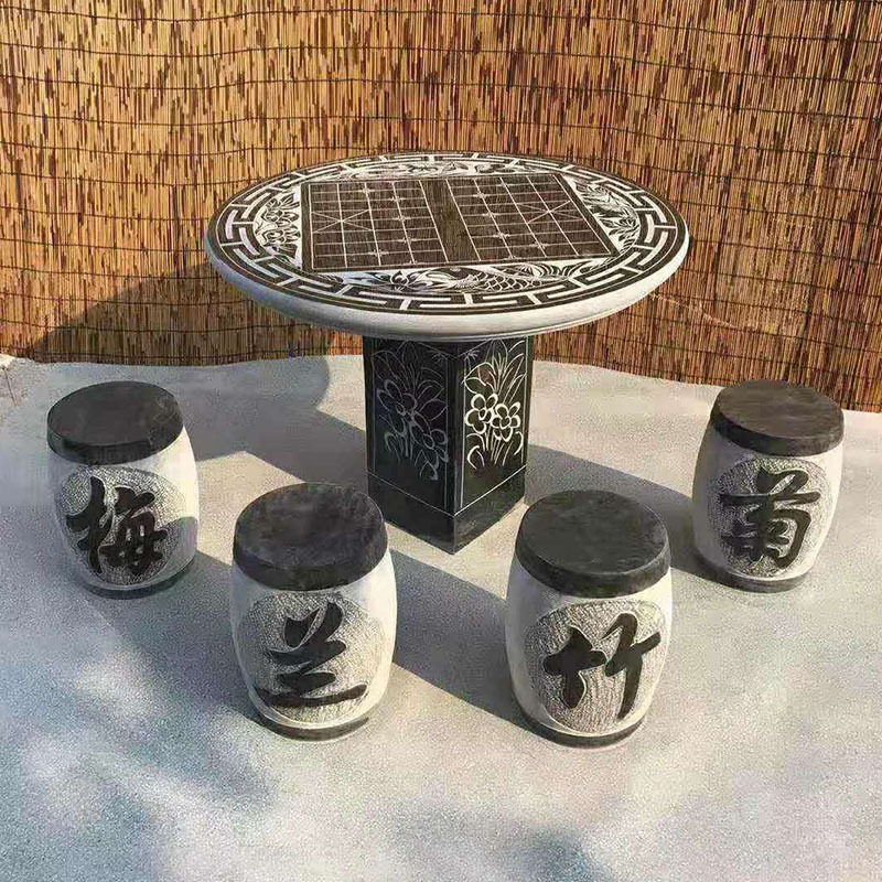 厂家直销庭院石桌椅石桌石椅户外圆形象棋盘石雕桌椅