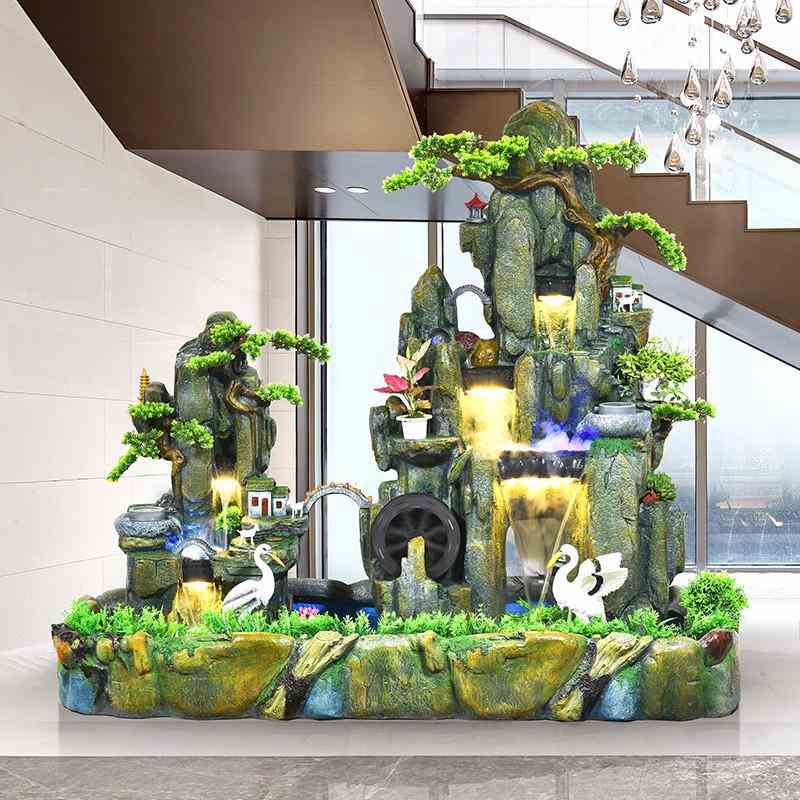 落地大型假山流水喷泉鱼缸加湿器庭院客厅阳台开业乔迁装饰品摆件