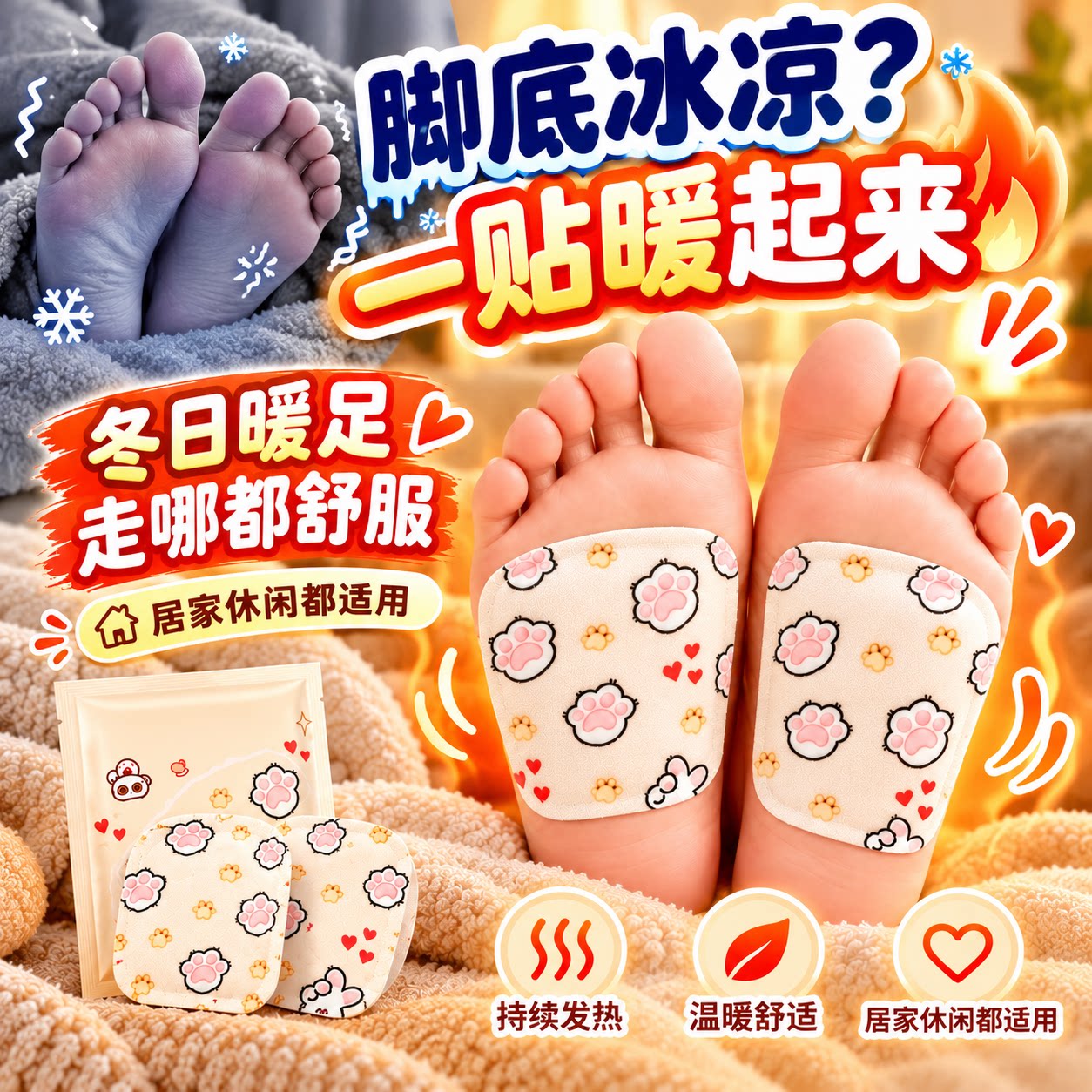 自发热暖脚神器冬天家用保暖被窝专用学生冬季一次性穿戴式暖宝宝