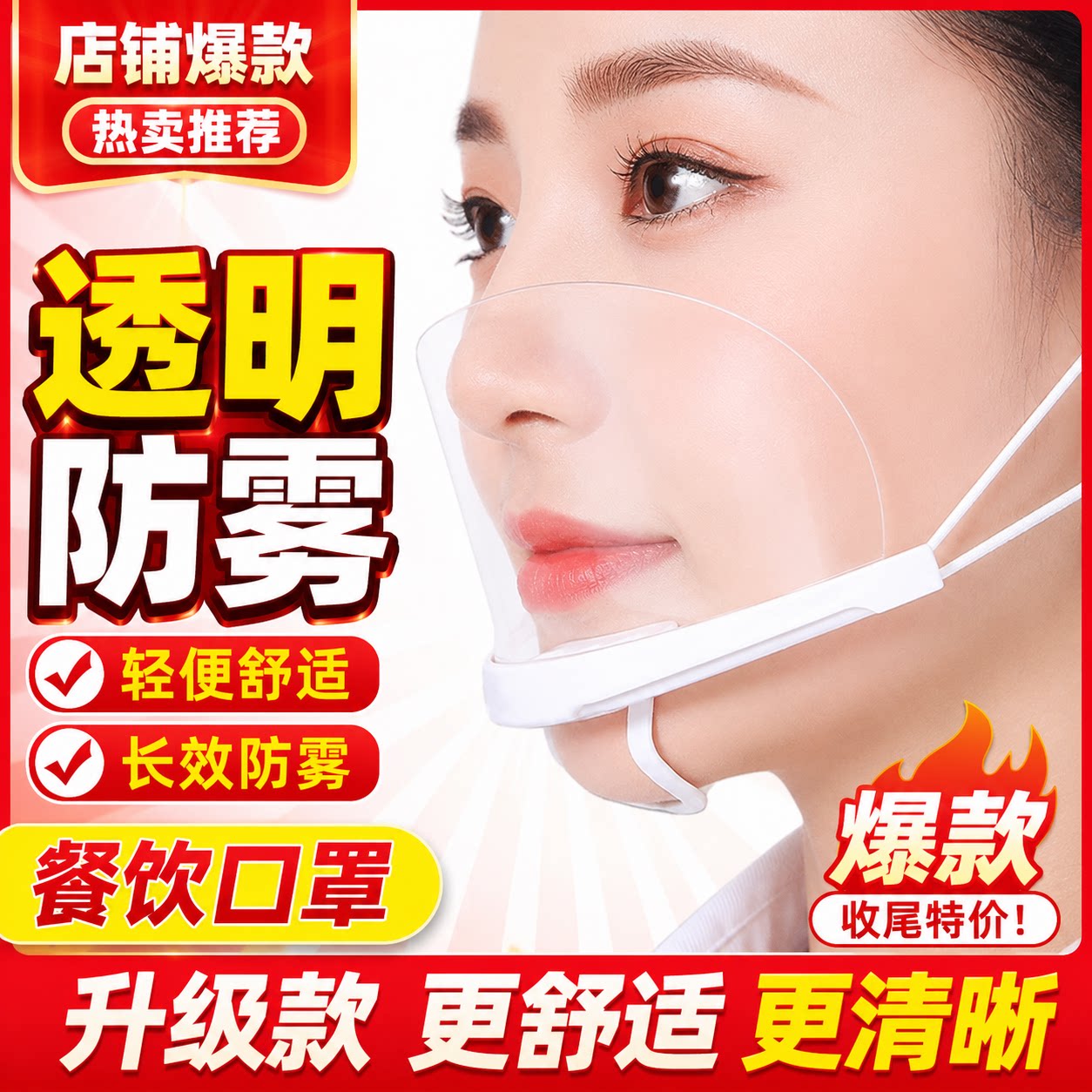 厨房厨师透明防护面罩餐饮专用食品防飞沫口罩塑料防唾沫卫生面罩