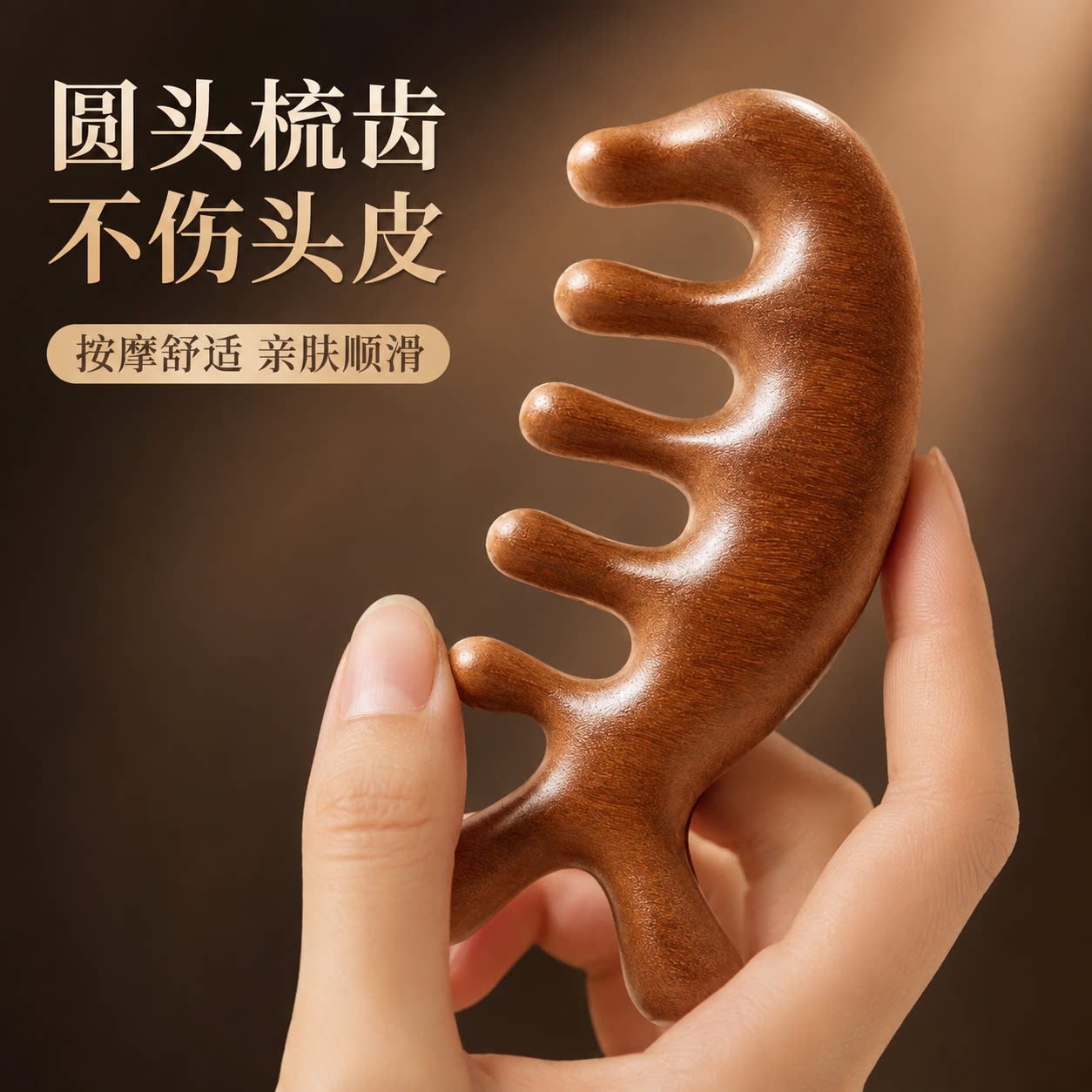 经络梳小海豚按摩梳檀木多功能圆齿圆头梳子便携头部按摩梳