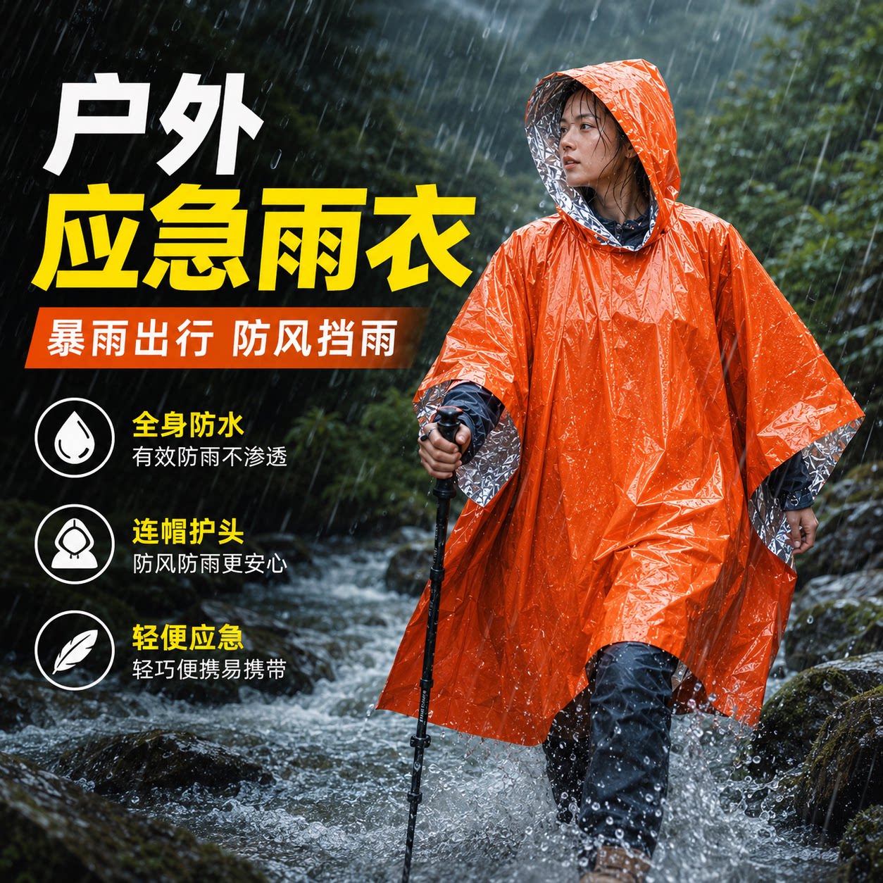 户外便携铝箔防失温应急雨披