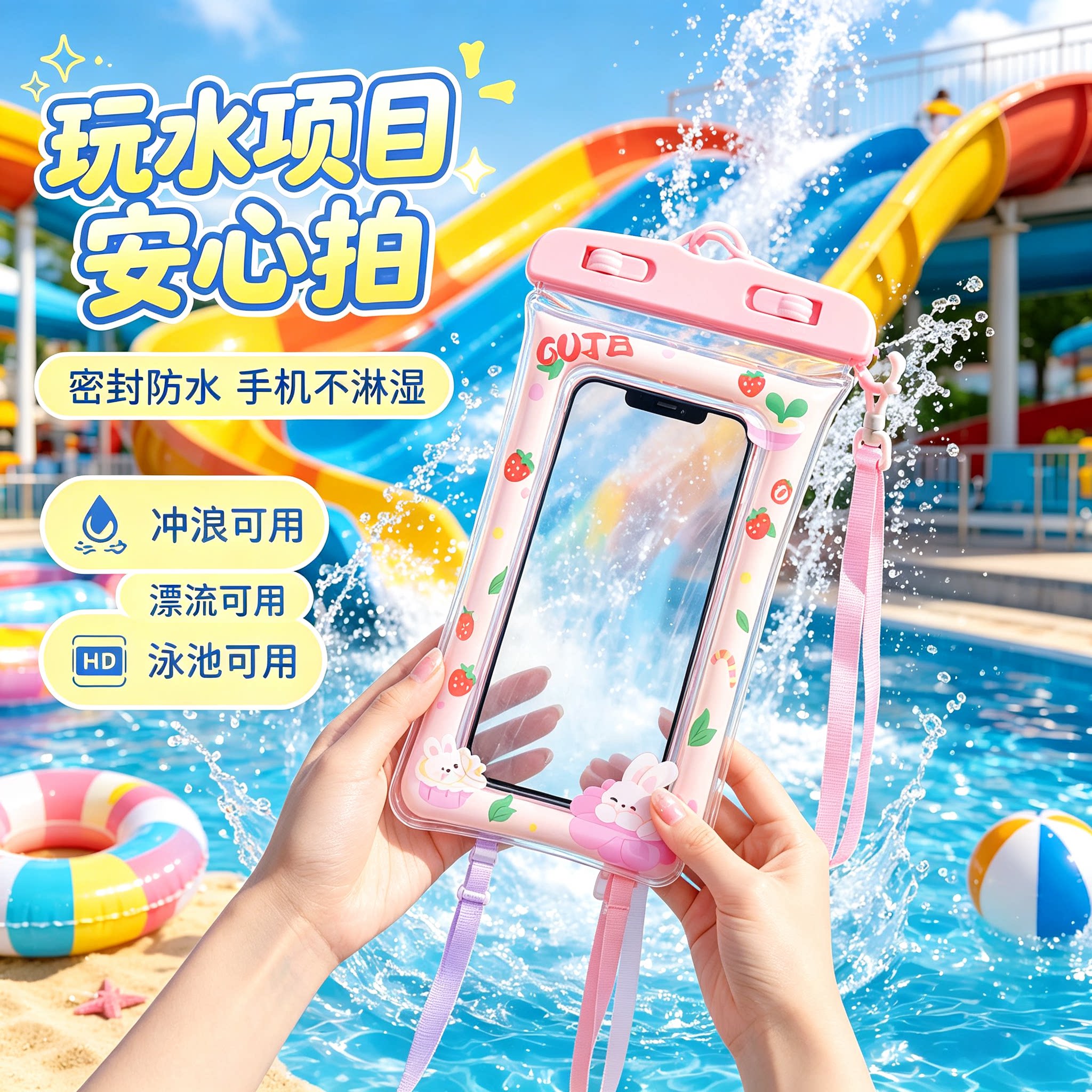 气囊可触屏游泳手机防水袋