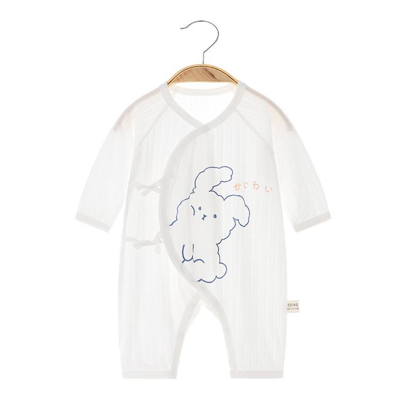0-6月新生婴儿纯棉连体衣夏季薄款长袖空调服A类幼儿宝宝哈衣爬服