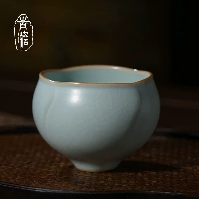 青澹汝窑茶杯茶具陶瓷品茗单杯开片可养主人杯家用功夫喝茶个人杯
