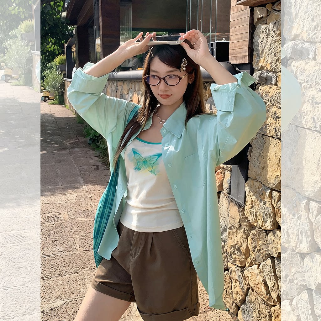 韩系简约百搭翻领长袖衬衫女装