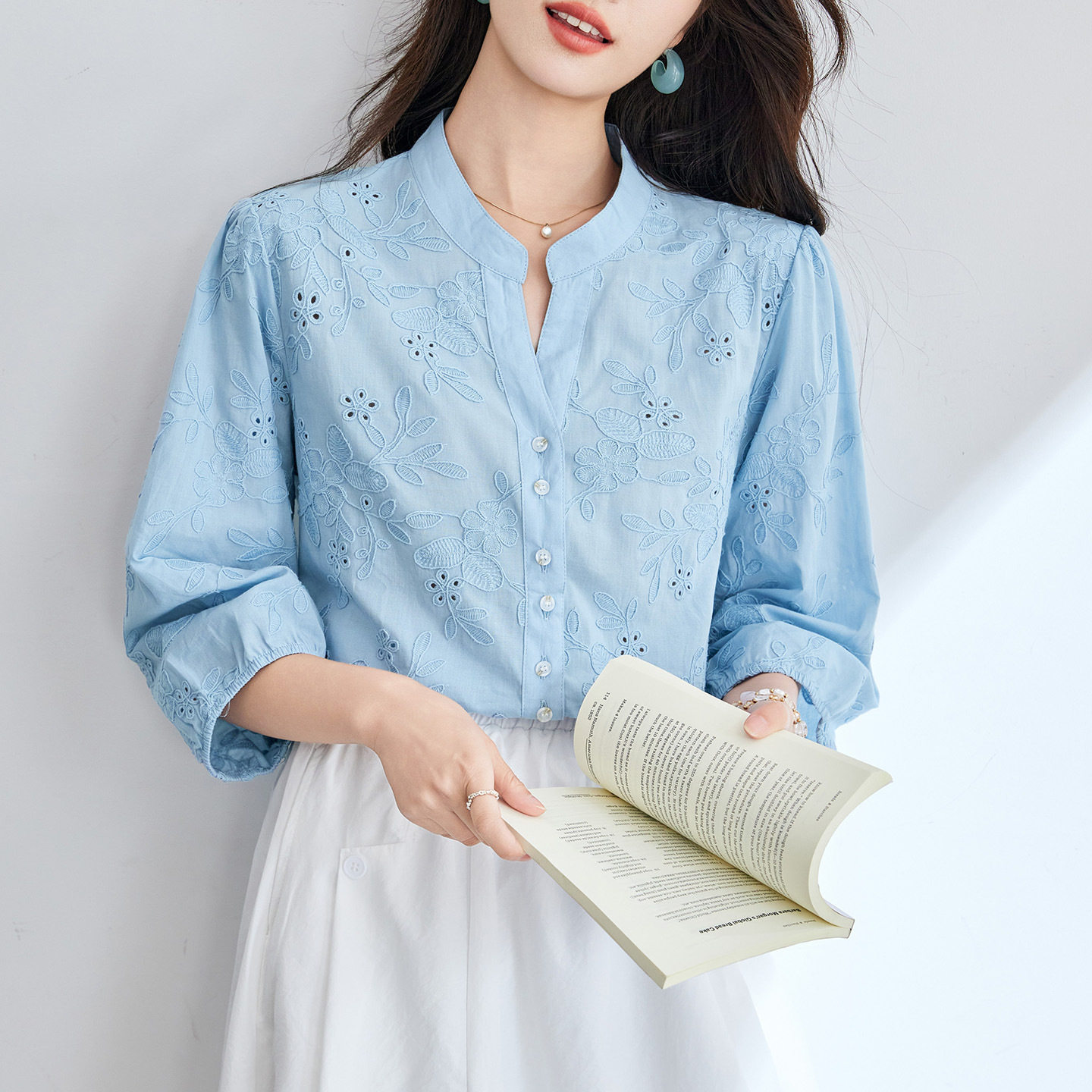 女纯棉气质简约上衣纯棉衬衣