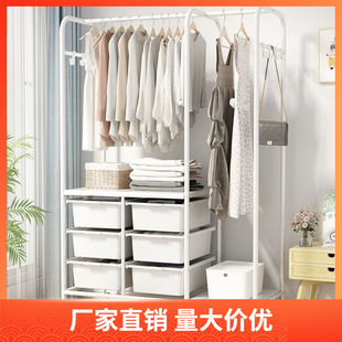 卧室挂衣架衣帽架家用收纳可移动衣柜宿舍落地衣架带抽屉铁艺加固