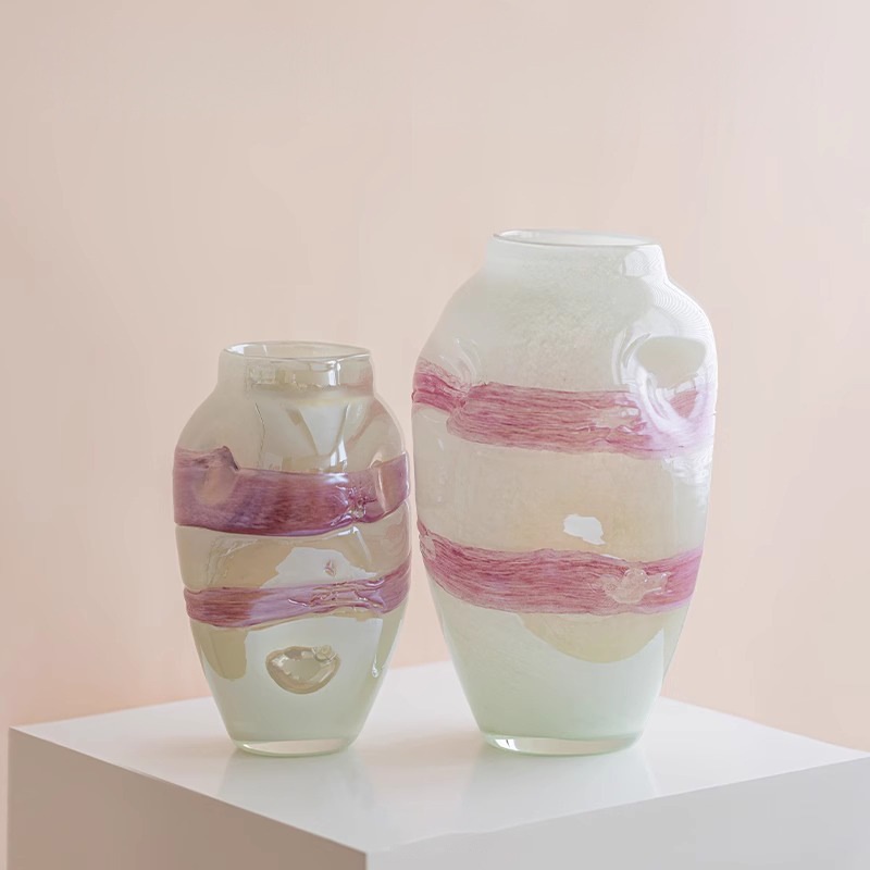 粉色肌理琉璃花瓶艺术轻奢高级感时尚博西家居中古花器软装摆件大