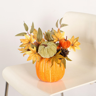 节桌面装 家居客厅布置桌摆花 饰枫叶大南瓜摆件绿瓜款