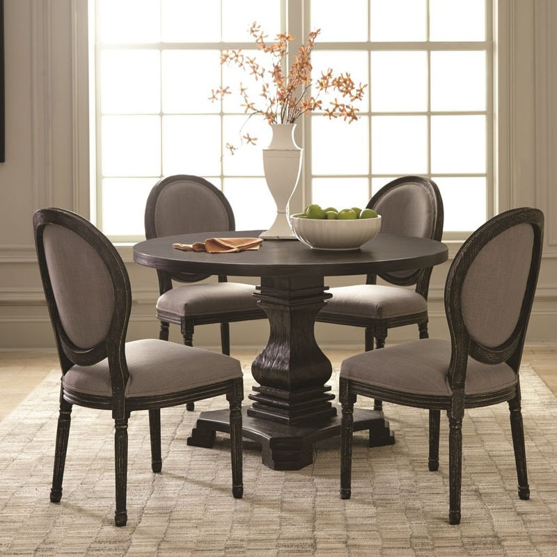 美式复古实木圆餐桌橡木做旧小户型餐厅大饭桌6人黑色餐桌椅组合