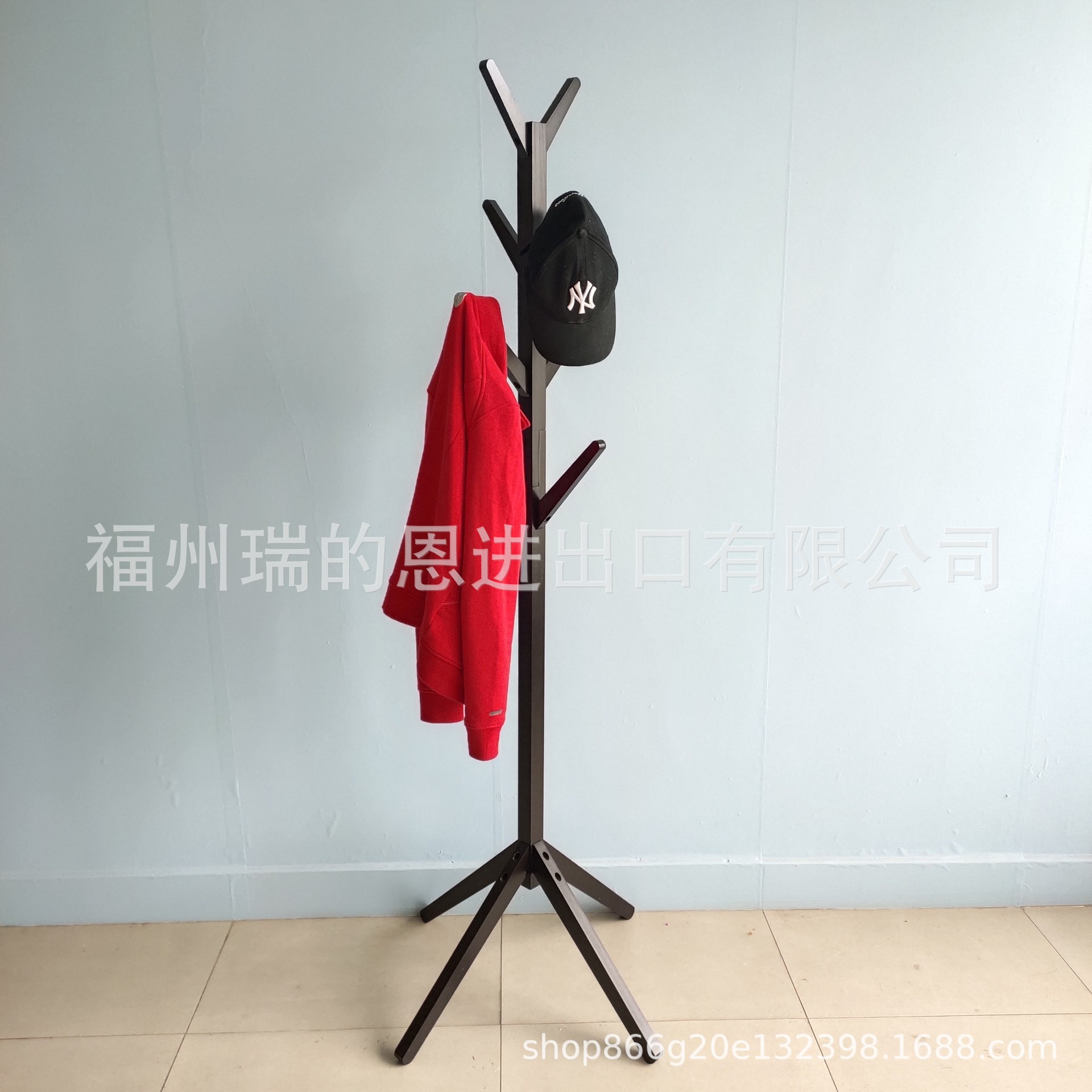 厂家直供木制落地衣帽架黑色