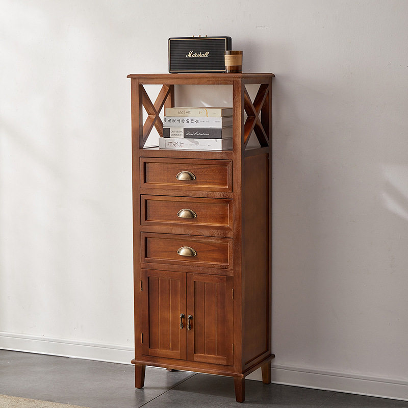 2026美式乡村田园纯实木阳台置物架书架简约储物柜边柜收纳柜马年