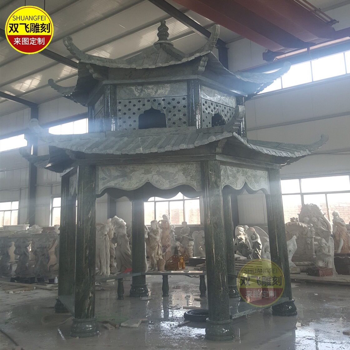 晚霞红花岗岩中式六角凉亭庭院