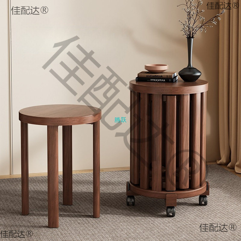 实木凳子茶几家用可叠放圆凳吃饭登子餐桌凳新中式叠叠乐凳子