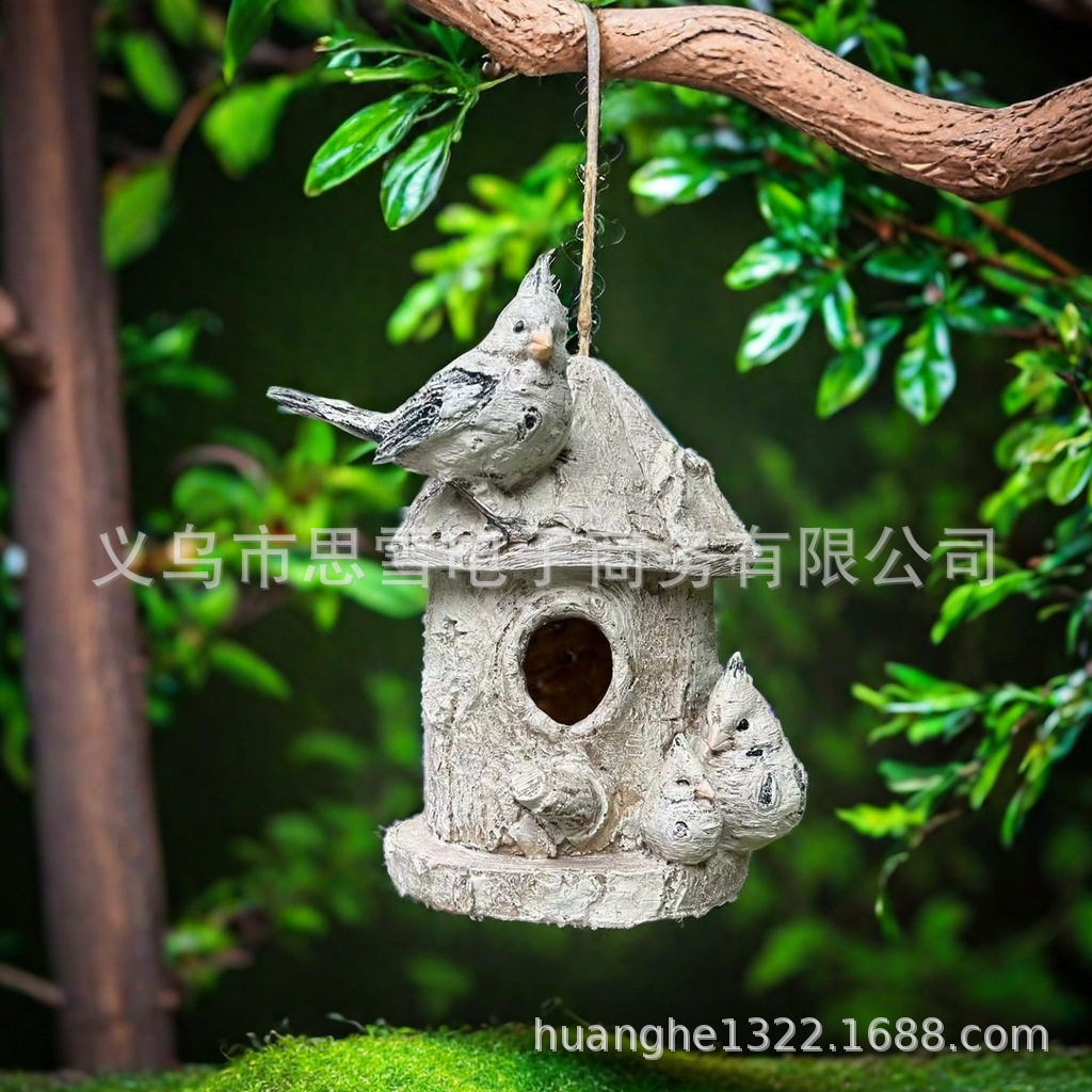户外树脂仿真小鸟动物摆件别墅公园花园庭院挂件鸟屋工艺品雕塑