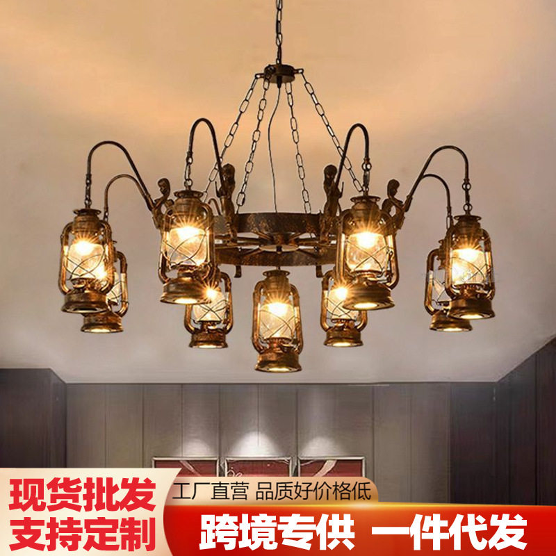 美式乡村复古工业风吊灯创意个性怀旧火锅店饭店饰餐厅马灯带射灯