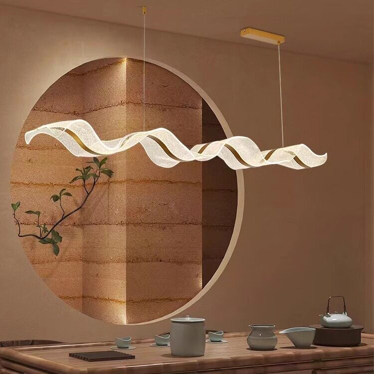 酒店前台艺术飘带吊灯设计师餐厅吧台茶室收银台波浪造型亚克力灯图片