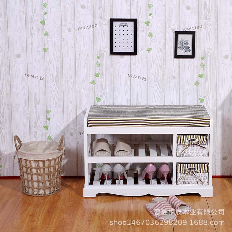 现代简约实木带筐换鞋凳优质坐垫