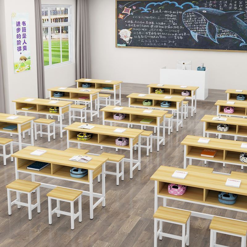 双人双层带抽屉课桌椅