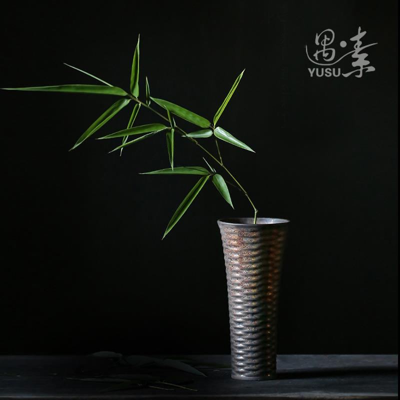 粗陶花瓶中式小花器客厅茶桌摆件茶道零配复古水培干花创意小花插