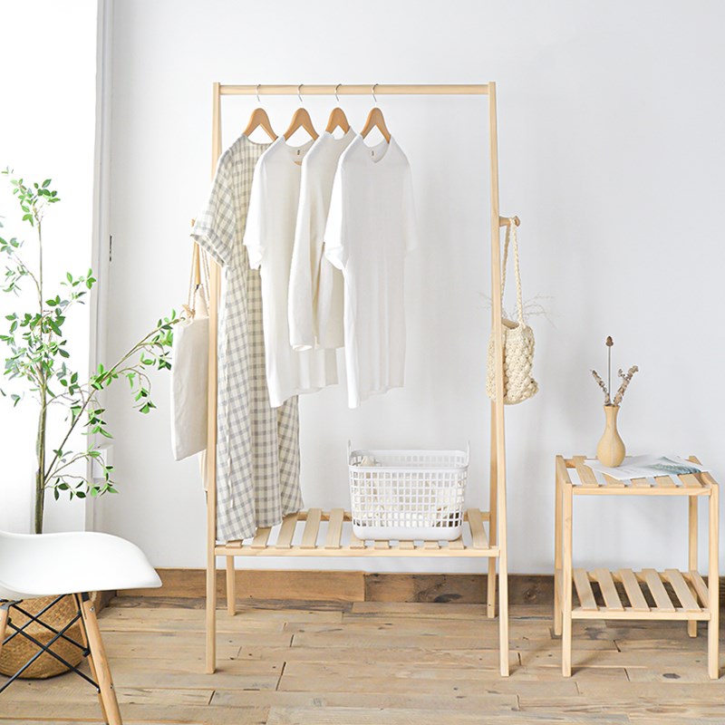 实木卧室落地挂衣架省空间v次净衣架室内收纳衣帽架服装店衣服架
